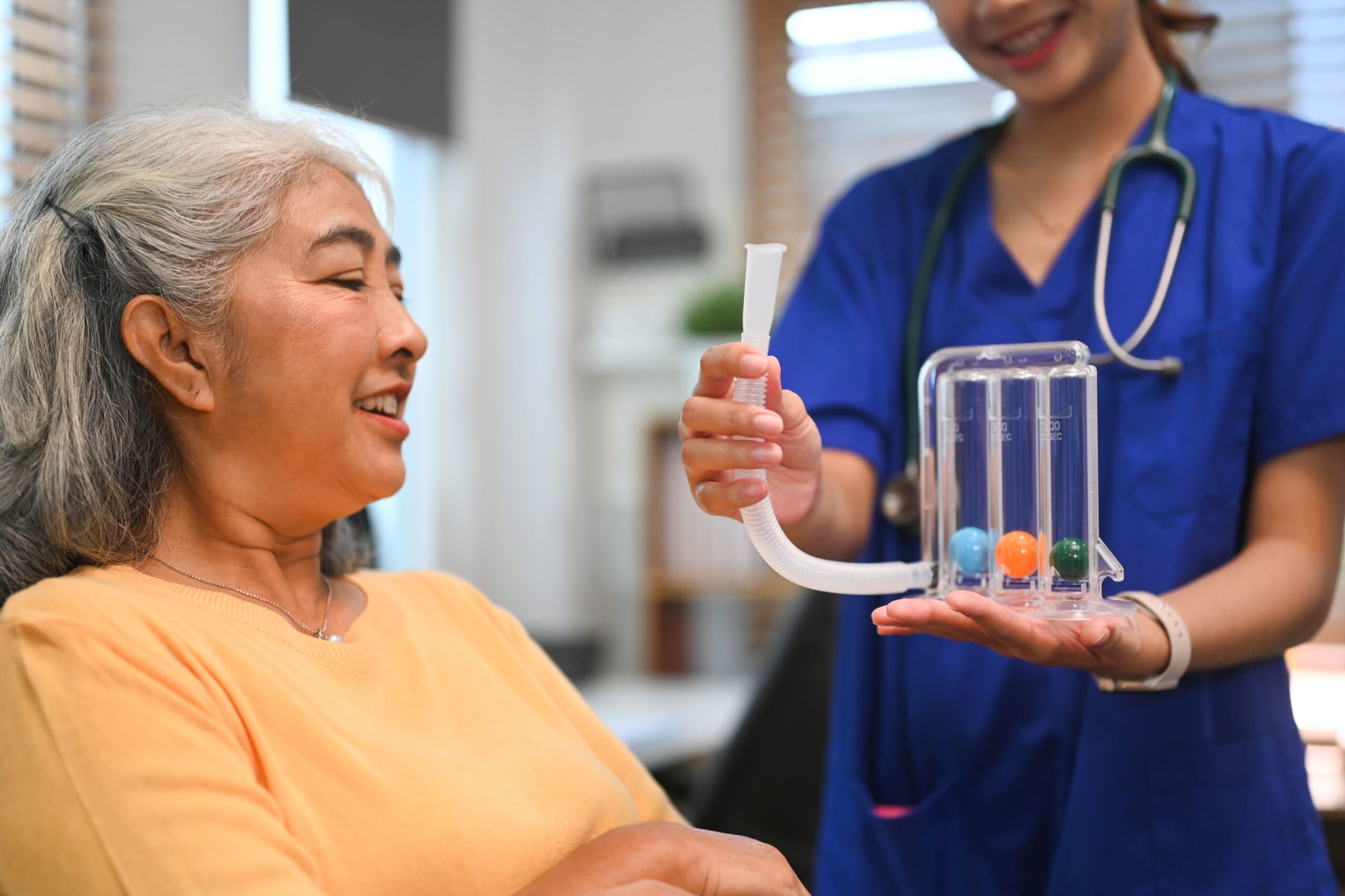 Cardiac and Respiratory Rehabilitation exercise in a skilled nursing facility in Shreveport, LA using breathing device